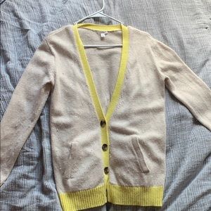 Tan Cardigan with Yellow Trimming